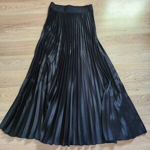 H&M black satin pleated midi skirt